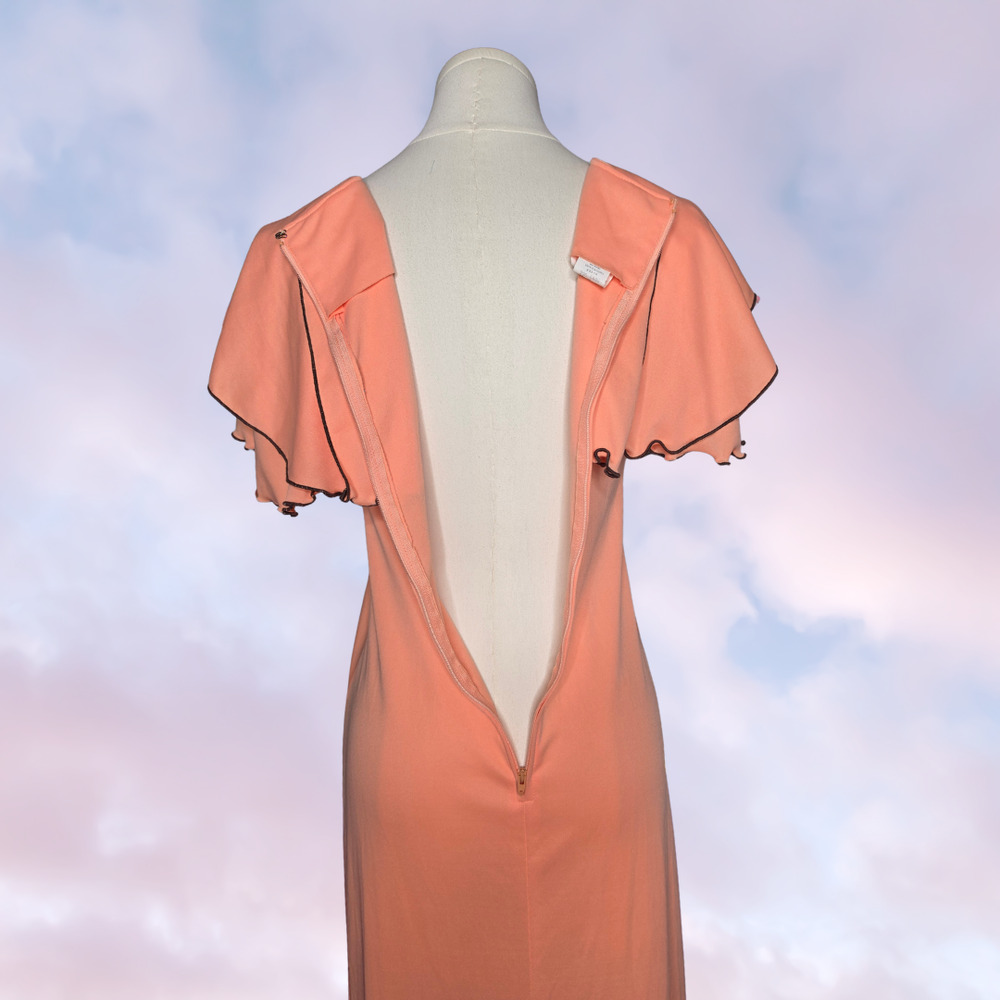 Vtg 60s JCPenney Peach Pink Cottage Mod Retro Ruffle Empire Waist Dress Sz 7 - Picture 5 of 7